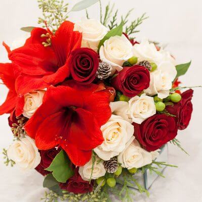 Bridal Bouquet with red and white roses