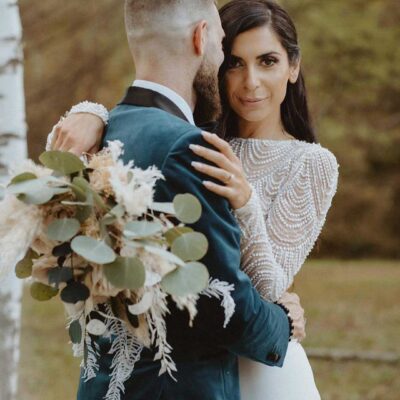 Wedding Couple with Bridal Bouquet